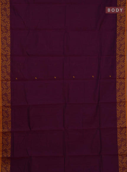 Chettinad cotton saree magenta pink and mustard yellow with thread woven buttas and thread woven border