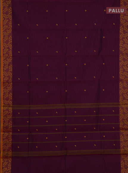 Chettinad cotton saree magenta pink and mustard yellow with thread woven buttas and thread woven border