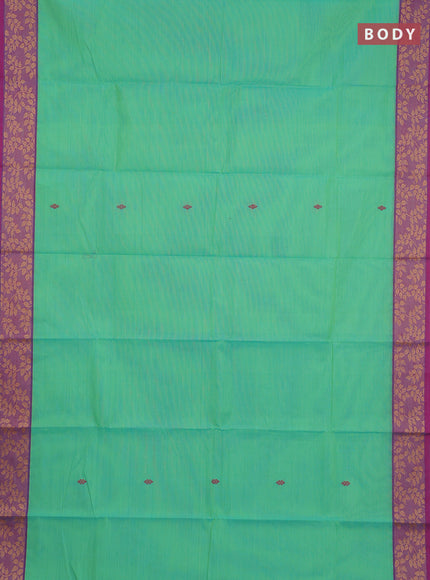 Chettinad cotton saree teal green and magenta pink with thread woven buttas and thread woven border