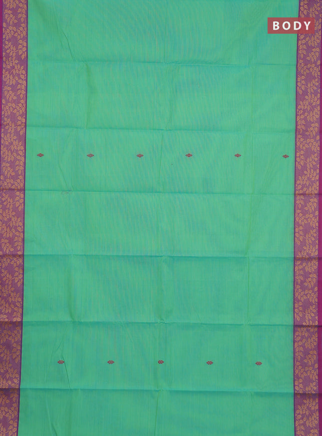 Chettinad cotton saree teal green and magenta pink with thread woven buttas and thread woven border