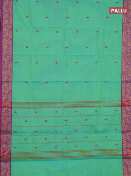 Chettinad cotton saree teal green and magenta pink with thread woven buttas and thread woven border