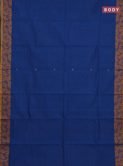 Chettinad cotton saree blue and mustard yellow with thread woven buttas and thread woven border