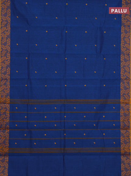 Chettinad cotton saree blue and mustard yellow with thread woven buttas and thread woven border