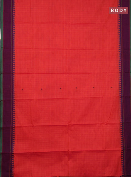 Chettinad cotton saree pinkish orange and purple with allover checks & thread buttas and rettapet border