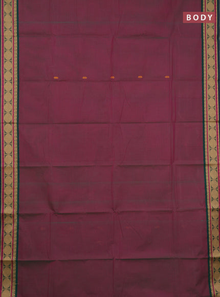 Chettinad cotton saree dual shade of pinkish green and peacock green with thread woven buttas and thread woven border