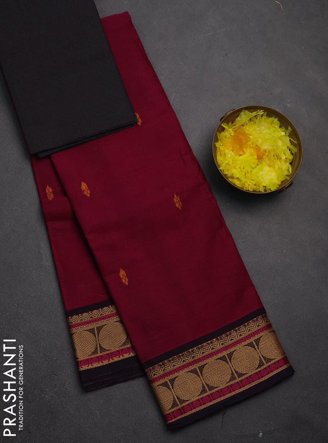 Chettinad cotton saree magenta pink and green  with thread woven buttas and thread woven border