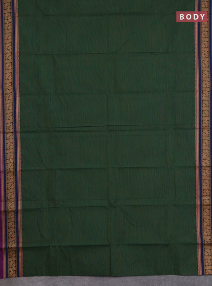 Chettinad cotton saree bottle green and purple with allover stripes pattern and thread woven border