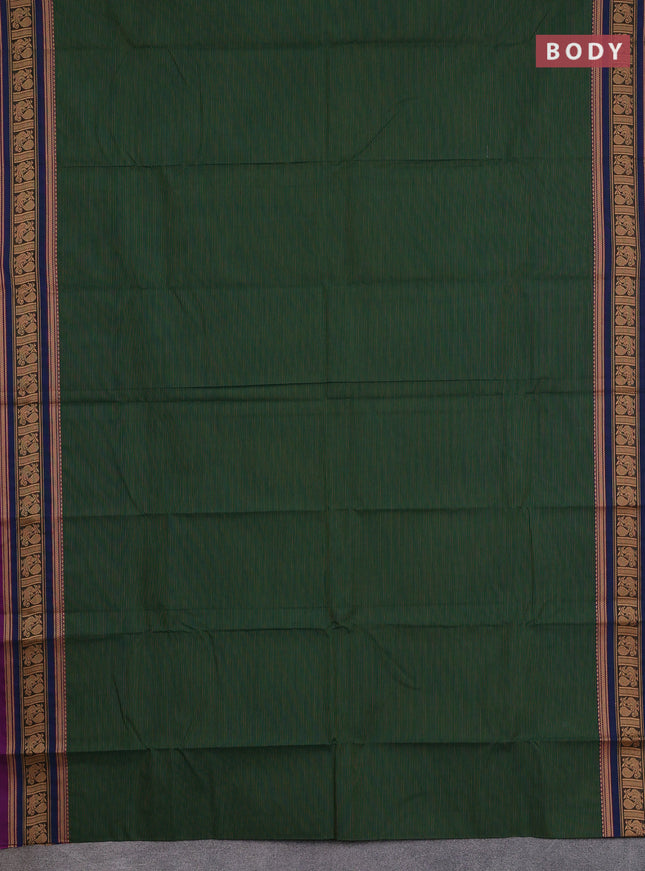Chettinad cotton saree bottle green and purple with allover stripes pattern and thread woven border