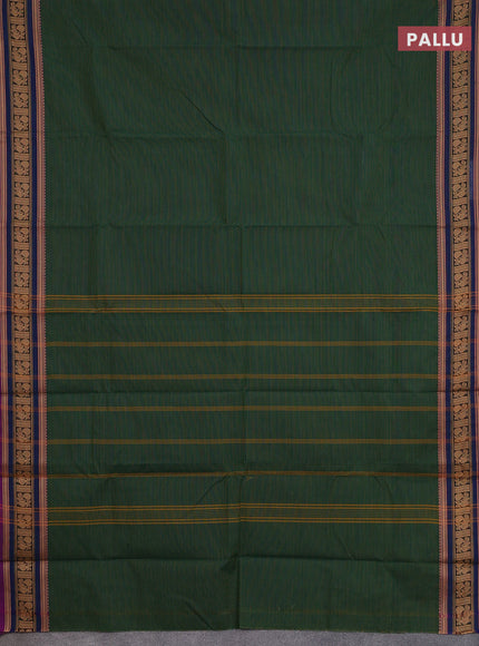 Chettinad cotton saree bottle green and purple with allover stripes pattern and thread woven border