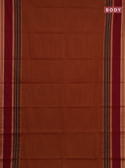 Chettinad cotton saree rust  and maroon with plain body and rettapet thread woven border