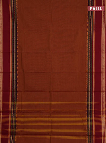 Chettinad cotton saree rust  and maroon with plain body and rettapet thread woven border