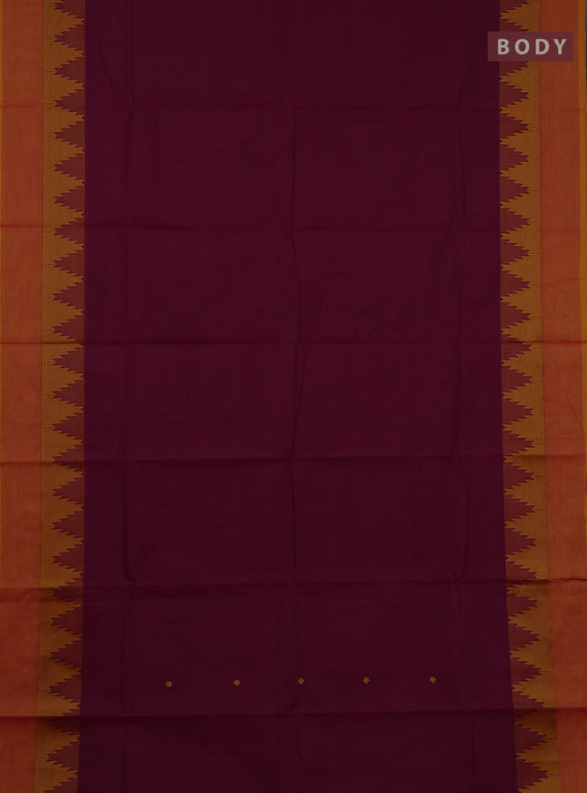 Chettinad cotton saree dark mustard and dual shade of mustard yellow with thread woven buttas and temple thread woven simple border