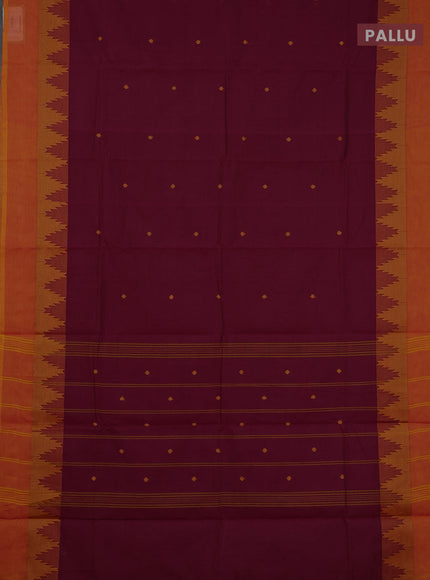 Chettinad cotton saree dark mustard and dual shade of mustard yellow with thread woven buttas and temple thread woven simple border