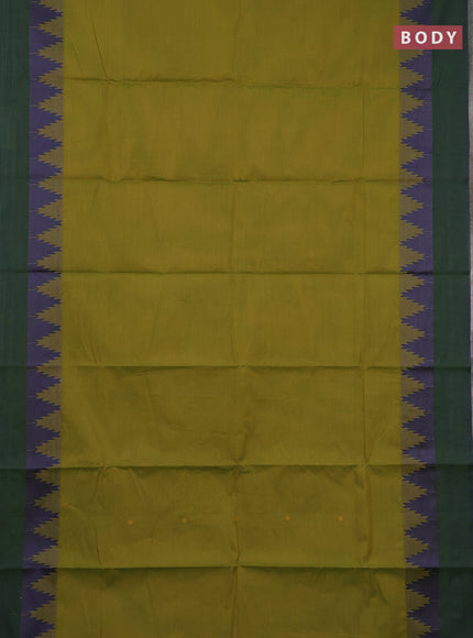 Chettinad cotton saree mehendi green and dual shade of blue with thread woven buttas and temple thread woven simple border