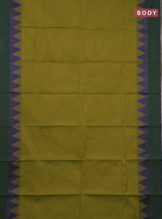 Chettinad cotton saree mehendi green and dual shade of blue with thread woven buttas and temple thread woven simple border