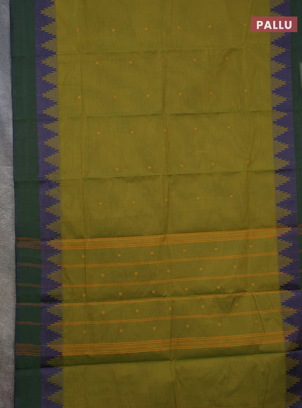 Chettinad cotton saree mehendi green and dual shade of blue with thread woven buttas and temple thread woven simple border