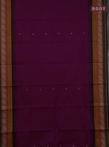Chettinad cotton saree purple and dark mustard with thread woven buttas and long thread woven border