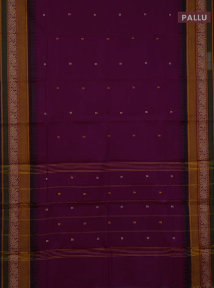 Chettinad cotton saree purple and dark mustard with thread woven buttas and long thread woven border