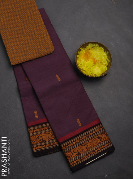 Chettinad cotton saree wine shade and mustard yellow with thread woven buttas and thread woven border