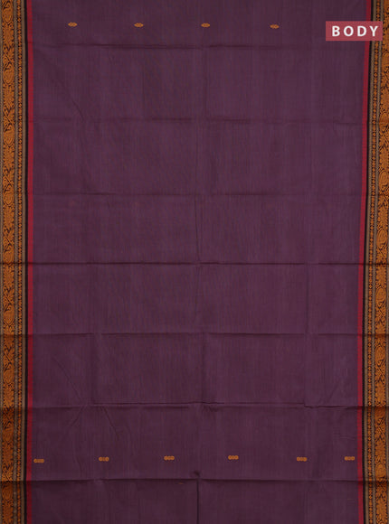 Chettinad cotton saree wine shade and mustard yellow with thread woven buttas and thread woven border