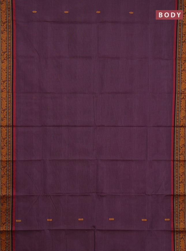 Chettinad cotton saree wine shade and mustard yellow with thread woven buttas and thread woven border