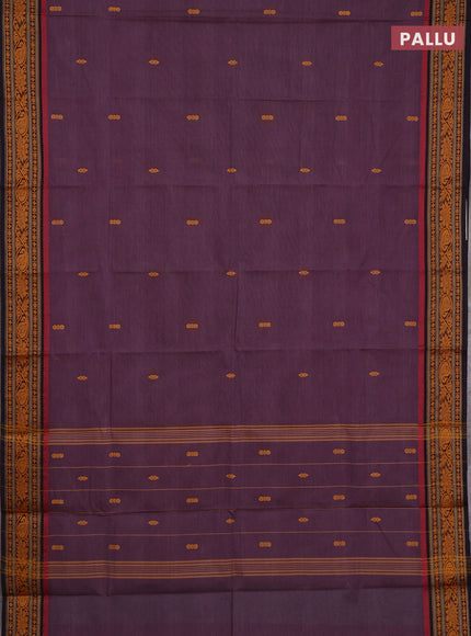 Chettinad cotton saree wine shade and mustard yellow with thread woven buttas and thread woven border