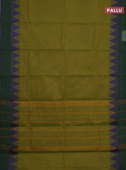 Chettinad cotton saree mehendi green and dual shade of greenish blue with thread woven buttas and temple thread woven simple border