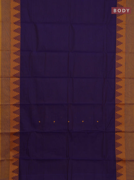 Chettinad cotton saree violet and mustard yellow with thread woven buttas and temple thread woven simple border