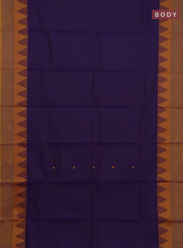 Chettinad cotton saree violet and mustard yellow with thread woven buttas and temple thread woven simple border
