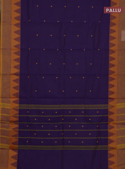 Chettinad cotton saree violet and mustard yellow with thread woven buttas and temple thread woven simple border