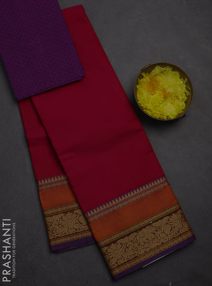 Chettinad cotton saree pink and purple with plain body and rettapet thread woven border