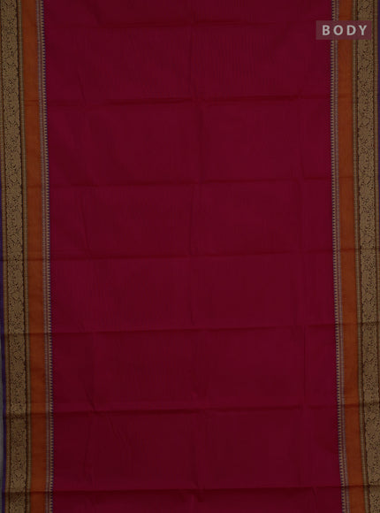 Chettinad cotton saree pink and purple with plain body and rettapet thread woven border