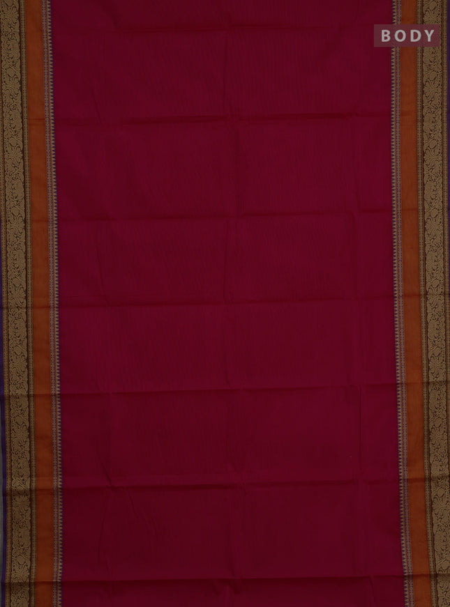 Chettinad cotton saree pink and purple with plain body and rettapet thread woven border