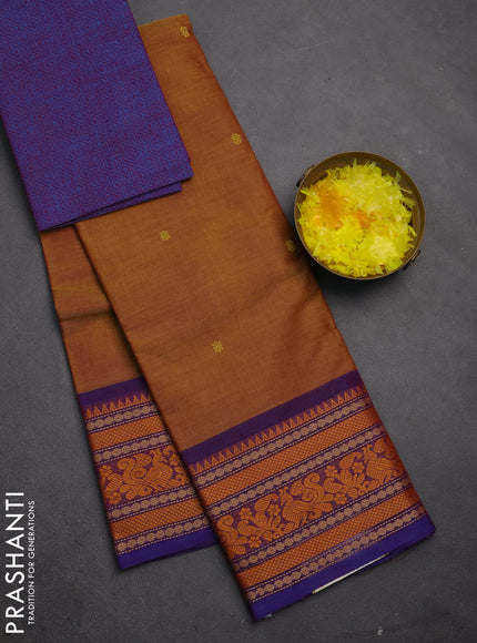 Chettinad cotton saree dual shade of mustard and dual shade of violet with thread woven buttas and thread woven simple border