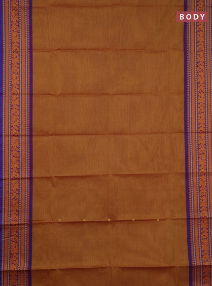 Chettinad cotton saree dual shade of mustard and dual shade of violet with thread woven buttas and thread woven simple border