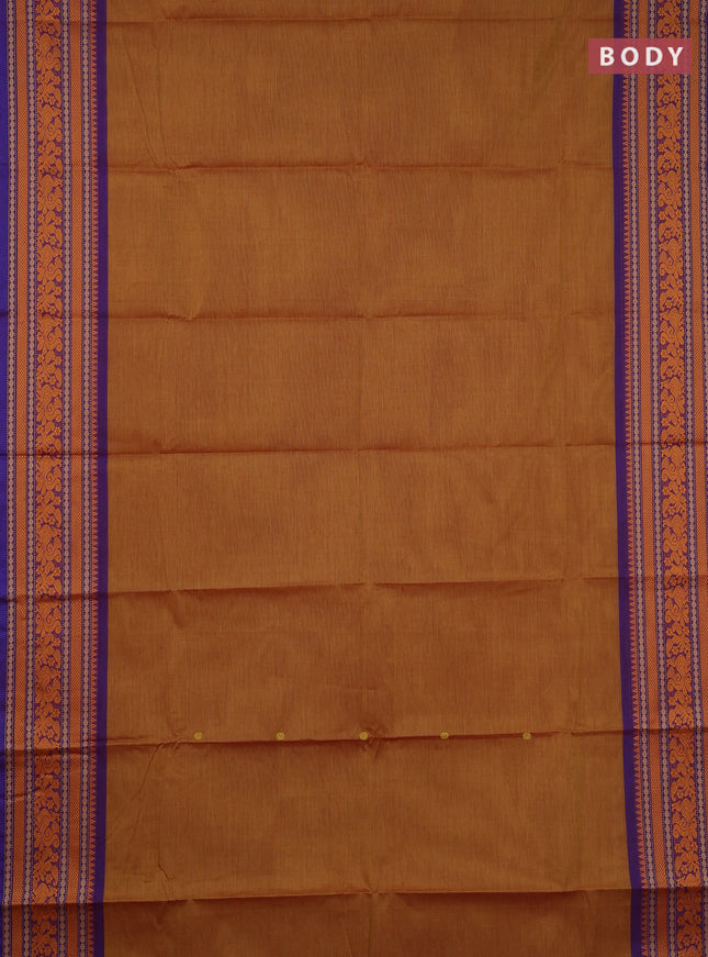 Chettinad cotton saree dual shade of mustard and dual shade of violet with thread woven buttas and thread woven simple border