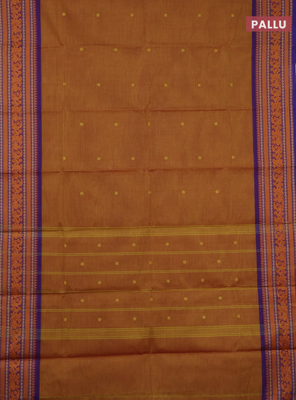 Chettinad cotton saree dual shade of mustard and dual shade of violet with thread woven buttas and thread woven simple border