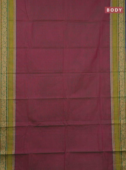 Chettinad cotton saree dual shade of pinkish green and green with plain body and rettapet thread woven border