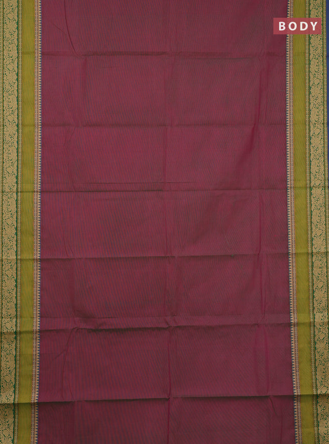 Chettinad cotton saree dual shade of pinkish green and green with plain body and rettapet thread woven border