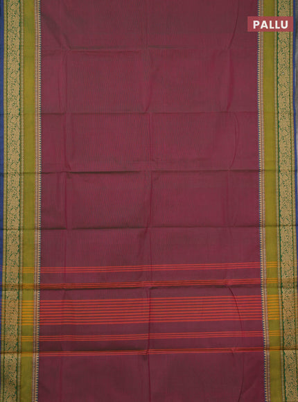 Chettinad cotton saree dual shade of pinkish green and green with plain body and rettapet thread woven border