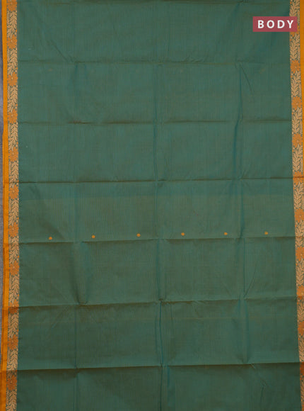 Chettinad cotton saree dual shade of teal green and mustard yellow with thread woven buttas and thread woven border