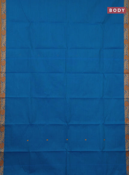 Chettinad cotton saree cs blue and dark mustard with thread woven buttas and thread woven border