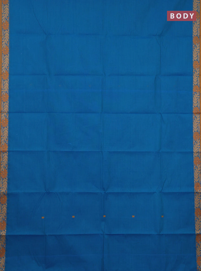 Chettinad cotton saree cs blue and dark mustard with thread woven buttas and thread woven border