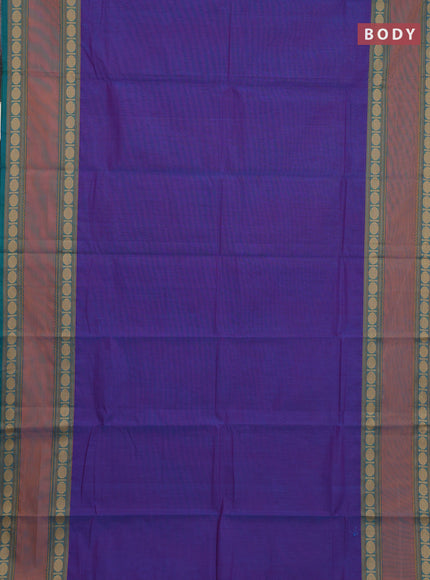 Chettinad cotton saree dual shade of bluish pink and teal green with plain body and rettapet thread woven border