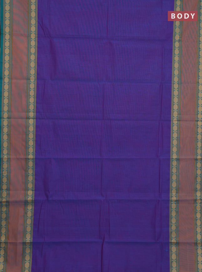 Chettinad cotton saree dual shade of bluish pink and teal green with plain body and rettapet thread woven border