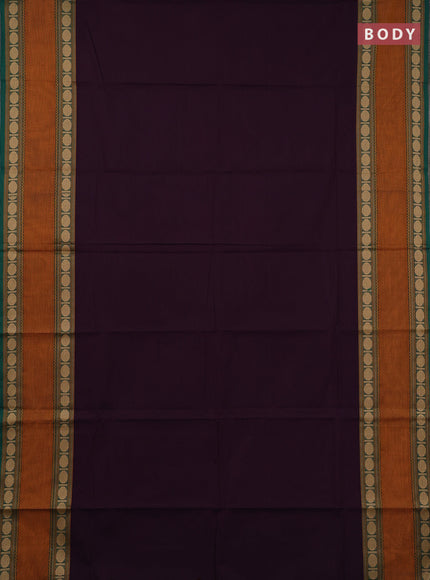 Chettinad cotton saree jamun and rust with plain body and rettapet thread woven border
