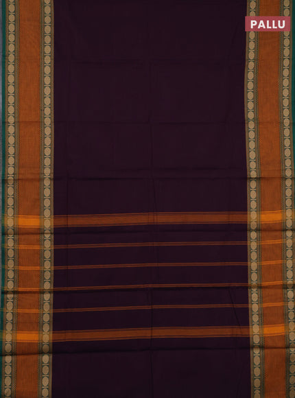 Chettinad cotton saree jamun and rust with plain body and rettapet thread woven border