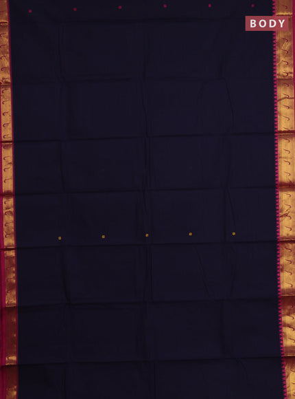 Chettinad cotton saree navy blue and pink with checks & thread woven buttas and zari woven border