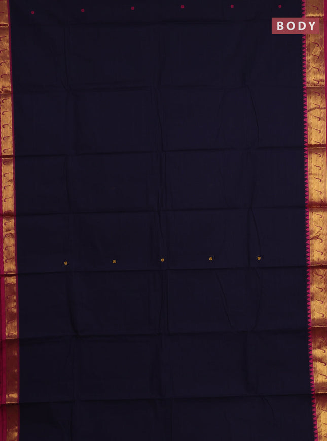 Chettinad cotton saree navy blue and pink with checks & thread woven buttas and zari woven border