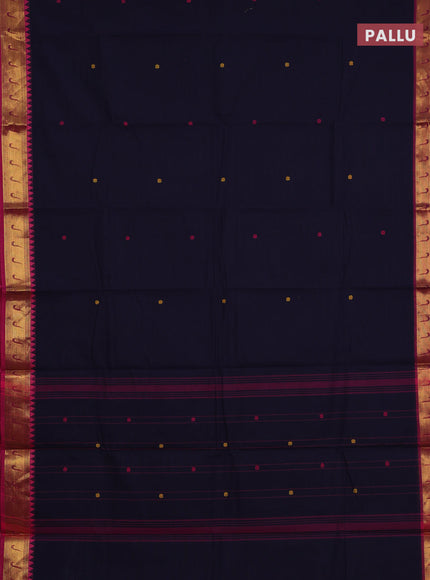 Chettinad cotton saree navy blue and pink with checks & thread woven buttas and zari woven border